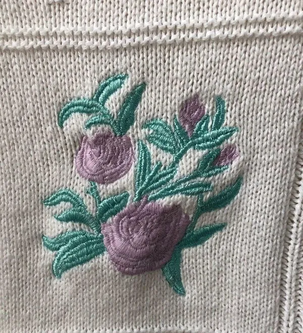 Vintage Embroidered Patchwork Cotton Sweater M White Size M - Image 4