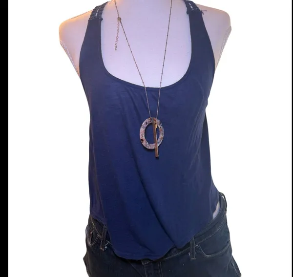 Blue Crochet Lace Back‎ Tank Top Womens Medium Boho Racerback Flowy Festival - Image 5