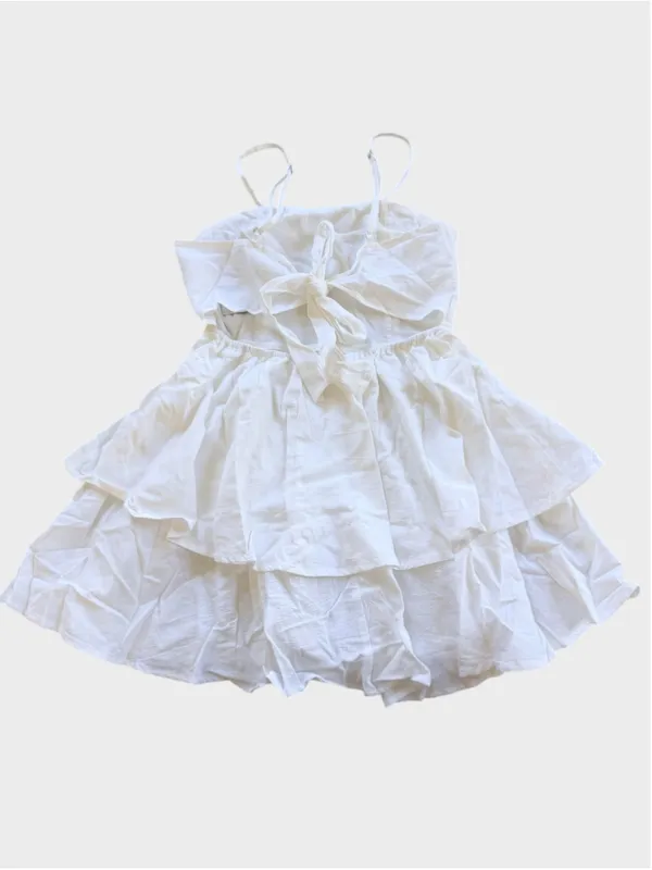 Size S Halara 100% Cotton Tie Back Ruffled Tiered Mini Dress White - Image 3