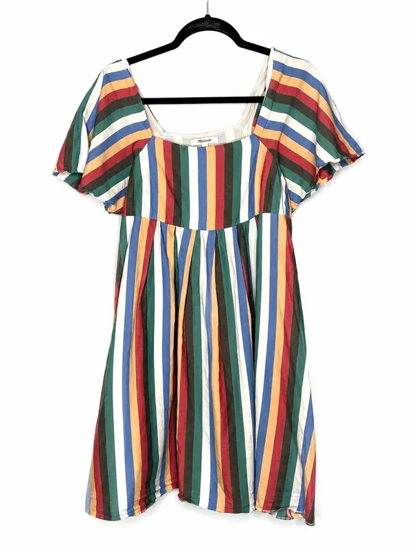 Madewell Festival Stripe Square Neck Mini Dress Rainbow Babydoll Y2K Feminine S - Image 2