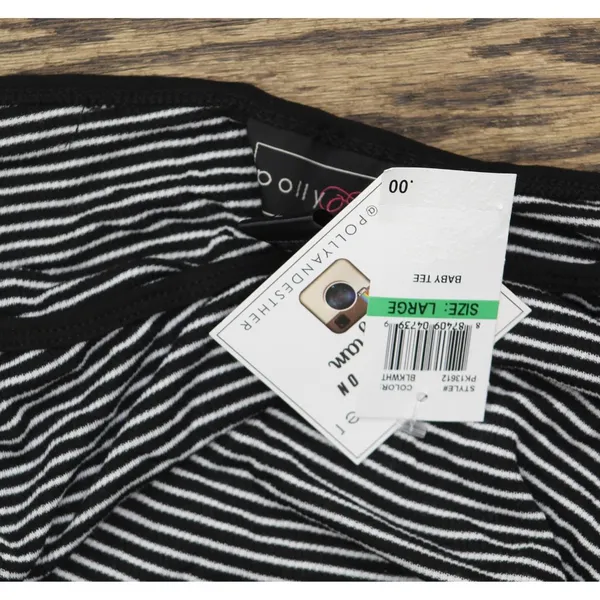 NWT Polly & Esther Juniors Striped Scoop-Neck Skimmer T-Shirt Black Striped L - Image 4