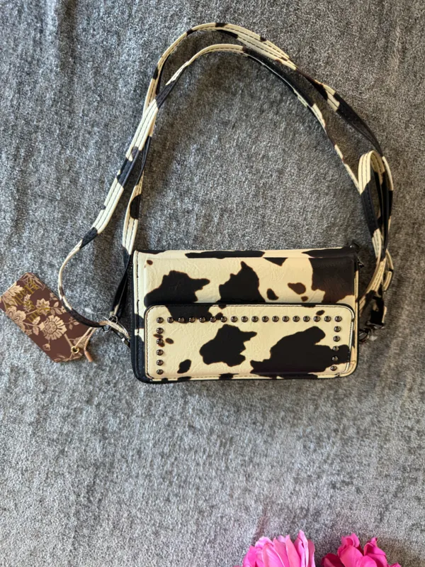 Pony Print Studded Crossbody Bag - Black & White - Image 2