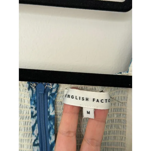 English Factory Mini Blue Dress Square Neck Size Medium Tie Front NEW - Image 5
