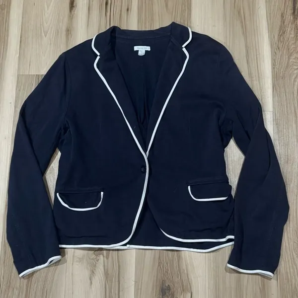 Garnet Hill Navy Blue White Trim Rowing Blazer Women’s 16 - Image 2