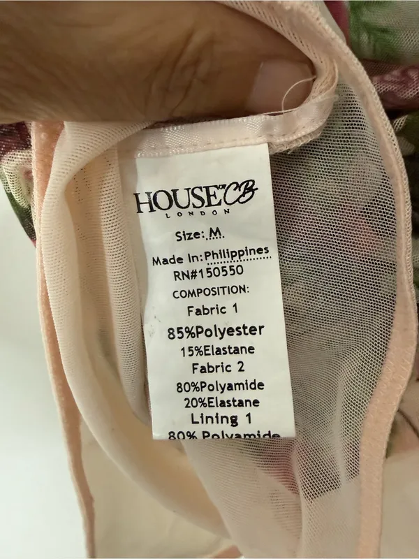 House of CB Nina Vintage Floral Gathered Mesh Bodysuit M - Image 7