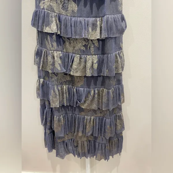 After Six Ruffle Tiered‎ Skirt Metallic Pleated Midi Dress Size XS - Image 5
