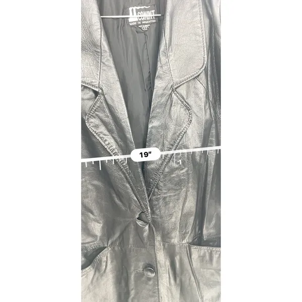 Vtg WOMENS COMINT LONG‎ BLACK LEATHER COAT SIZE Medium - Image 9