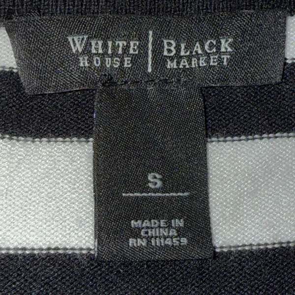 WHITE HOUSE‎ BLACK MARKET Black/White Striped Snap Front 3/4 Sleeve Cardigan S - Image 6