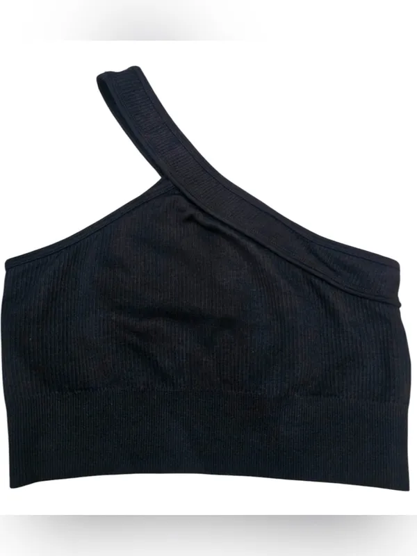 One-Shoulder Ribbed Black Crop Top or Activewear Bra - Image 3