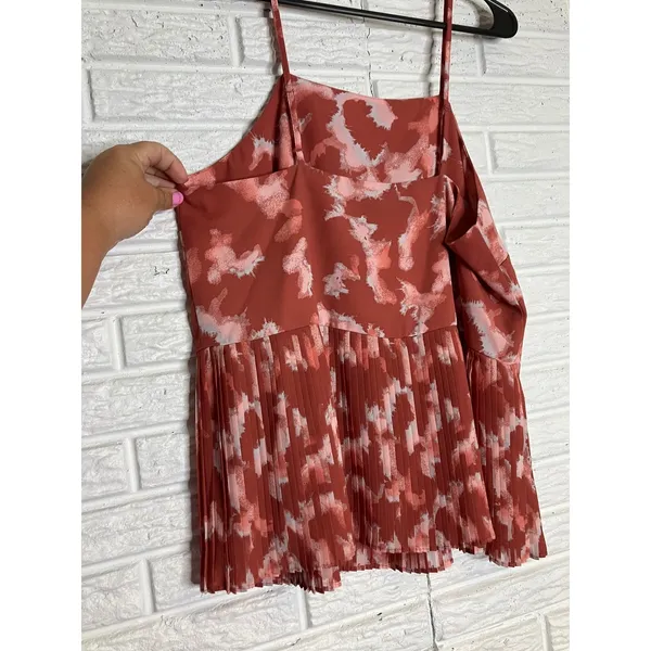 Nine‎ West Camisole Top Womens Medium Orange Excellent Pleated Peplum Abstract - Image 4