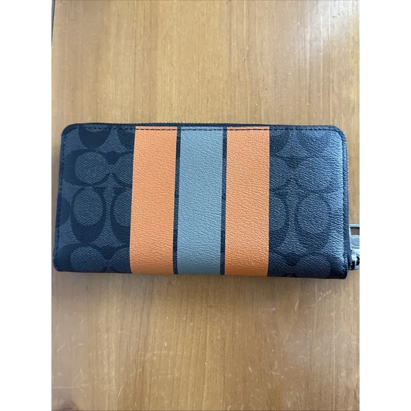 Coach Signature Accordion Zip‎ Around Wallet Charcoal Orange Large Striped NWT - Image 2