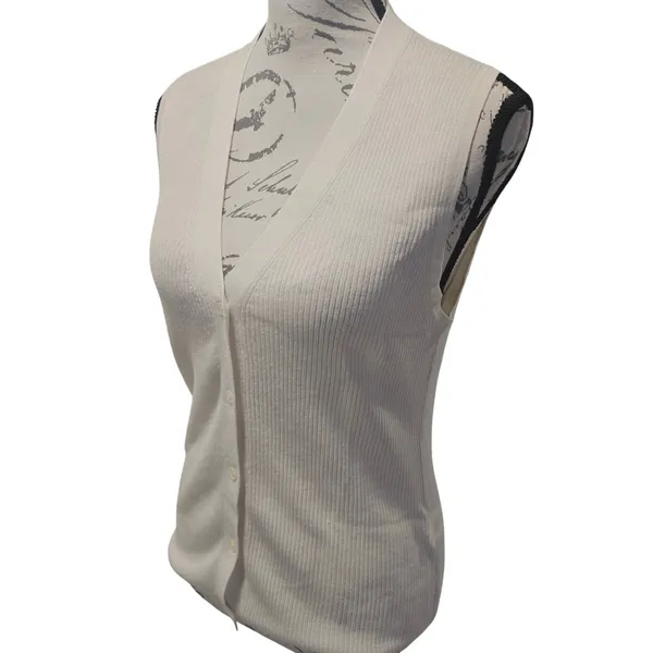J. Crew NEW Cashmere silk blend‎ sweater shell Cream Ribbed Sleeveless Size L - Image 3