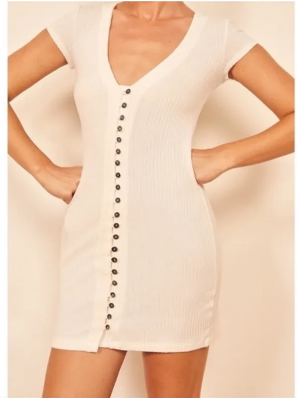 Reformation Ryder Ribbed Mini Dress size Small White $118 - Image 2