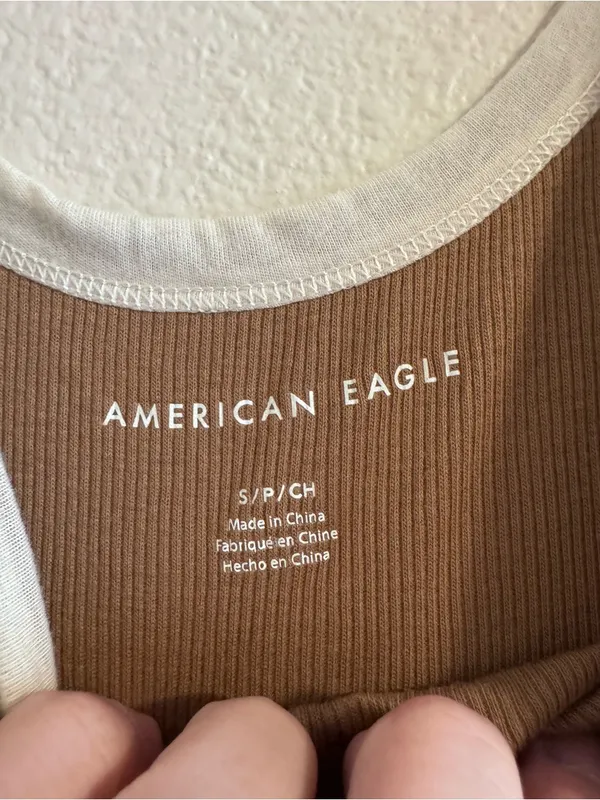 NWT American Eagle Outfitters Brown Tank with Cream Trim & Yin-Yang Graphic - Image 2