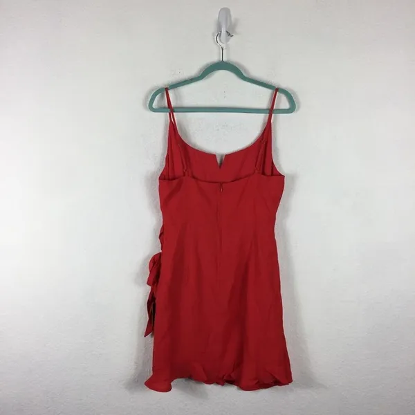 NEW Lulus Sunny Oasis Mini Dress XL Coral Red Ruffled Faux-Wrap Sleeveless - Image 13