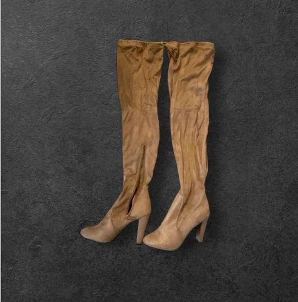 Breckelles Tan Faux-Suede Over-the-Knee Block Heel Boots  - Image 4