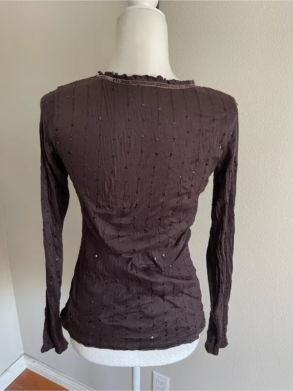 United Colors of Benetton Dark Brown V-Neck Long Sleeve Top - Image 5