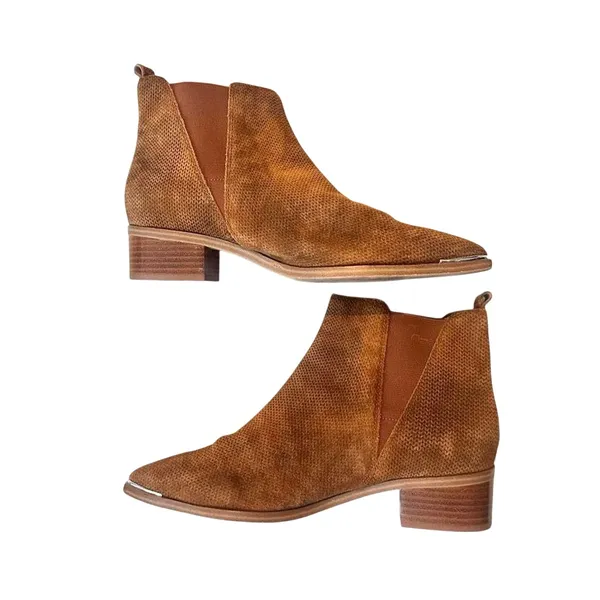 Marc Fisher Yale Chelsea Suede Perforated Metal Detail Boot Brown Point Toe 7.5 - Image 2