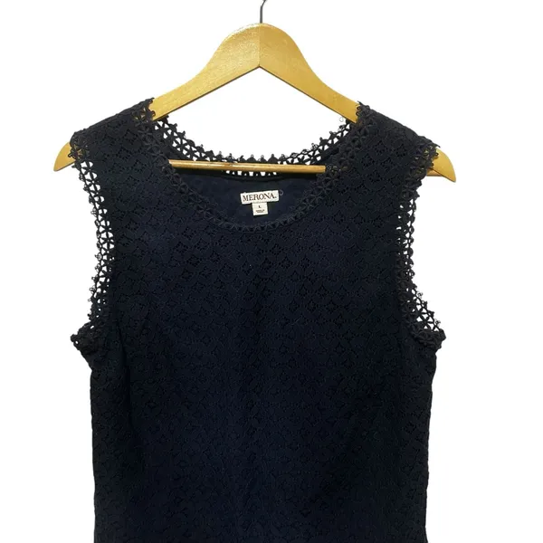 Merona Women‎ Cottagecore Boho Lace Shell Top Large Black Sleeveless Eyelet Trim - Image 4