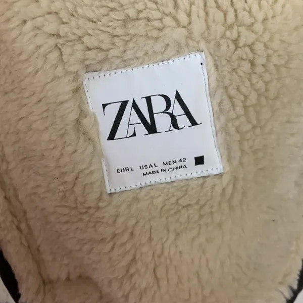 Zara womens large faux leather faux sheapling jacket pleather coat cold - Image 3
