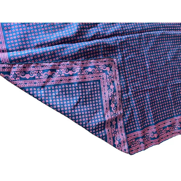 70's vintage geometric foulard square neck scarf bandana silk navy red wrap - Image 4