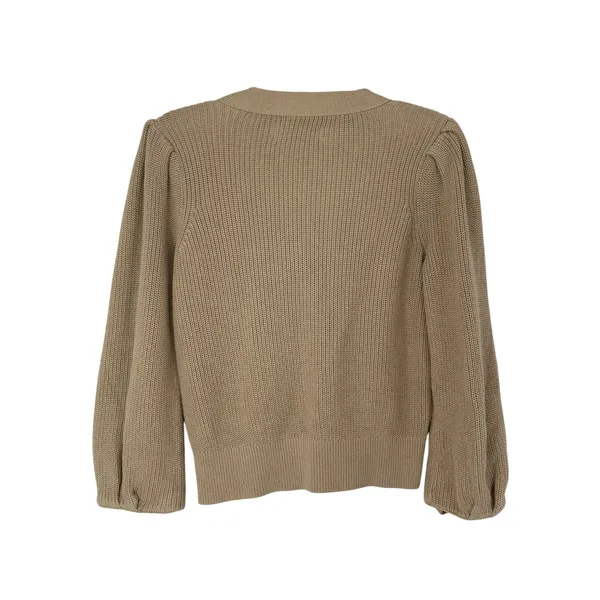 LOFT XS Tan Puff Sleeve Cardigan 100% Cotton V Neck Balloon Sleeve Sweater - Image 2