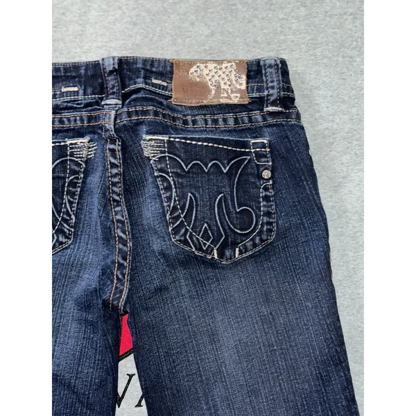 MEK Denim Jean Pant Women's Moscow Slim Boot Distressed Blue Dark Wash Size 27 - Image 8