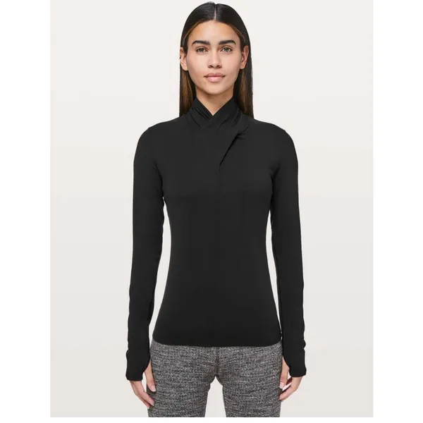 Lululemon Ethereal Long Sleeve Top Black Wrap Turtleneck Lightweight Stretch - Image 3