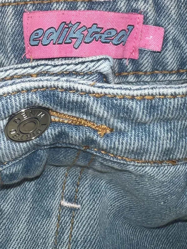 NWOT Edikted Trish Star Low Rise Wide Leg Jeans size large pink star patch’s - Image 6
