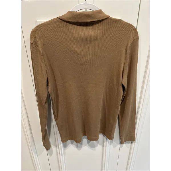 Vintage 90s Y2K Lauren Ralph Lauren Ribbed Polo Shirt Lace Up Camel Tan Heritage - Image 4