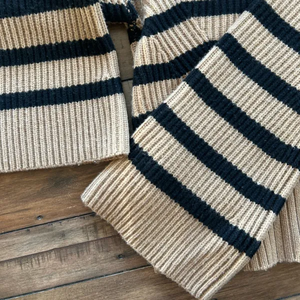 Simkhai Cashmere Wool Adrienne Striped Button Turtleneck Brown Sweater - Image 12