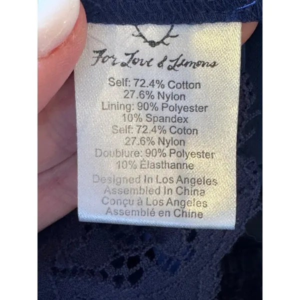 For Love & Lemons Shirt‎ Women XS Blue Long Sleeve Midnight Lace Crop Top Sexy - Image 11