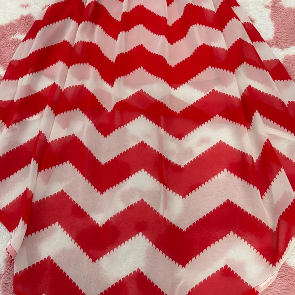 Red & White Chevron Strapless High-Low Dress 💋 Flowy Chiffon Summer Babe Mini Maxi | Size S - Image 8