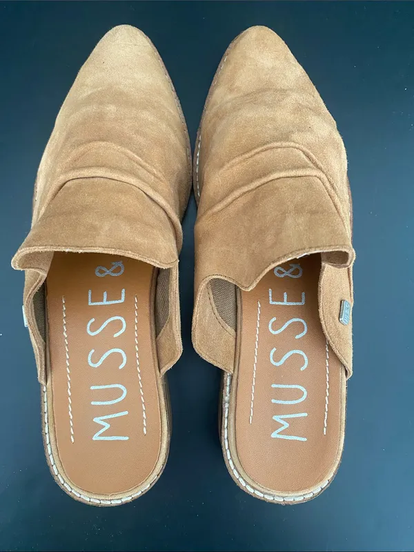 Musse &Cloud Pointed Toe Heeled Suede Mules Tan Size 7 - Image 4
