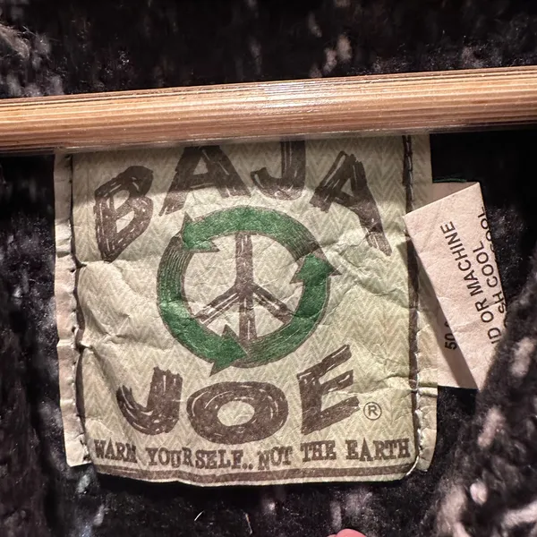 Baja Joe Black Gray Mexican Rug Pullover Hooded Sweater Size Small‎ - Image 3