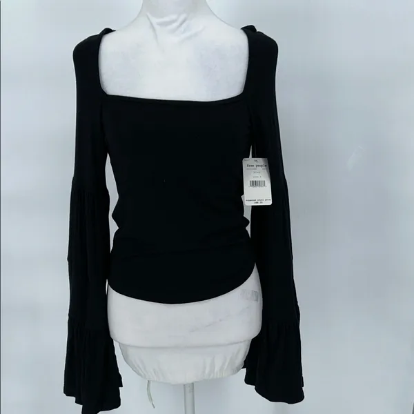 Free People Black Long Sleeve Top Babetown Black Bell Sleeve Size Small - Image 3