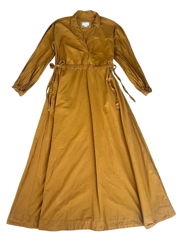 Anthropologie Maeve Mustard Yellow Cinched Waist Long Sleeve Shirt Maxi Dress M - Image 3