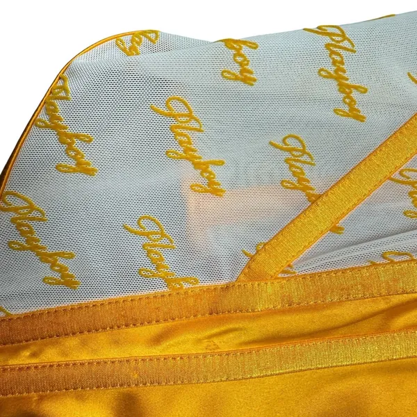 Playboy Women's L Gold Satin Mesh Logo Corset Bustier Y2K Festival Clubwear‎ Top - Image 8