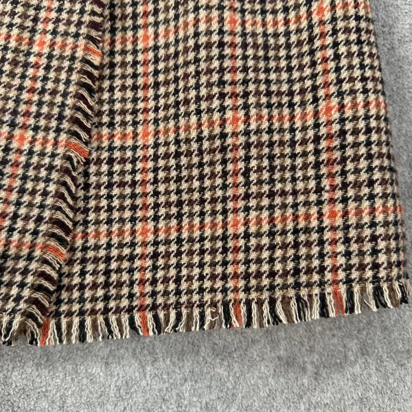 Urban Outfitters Plaid Wrap Mini Skirt Size Medium Brown/Orange Fringe Button - Image 3