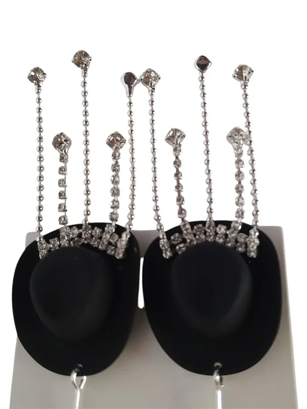 Cowboy Hat Crystal Rhinestone Dangle Earrings  - Image 4