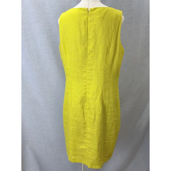 AGB Chartreuse Yellow Linen Shift Dress Womens 16 Sleeveless‎ Mid Mod Sun - Image 2