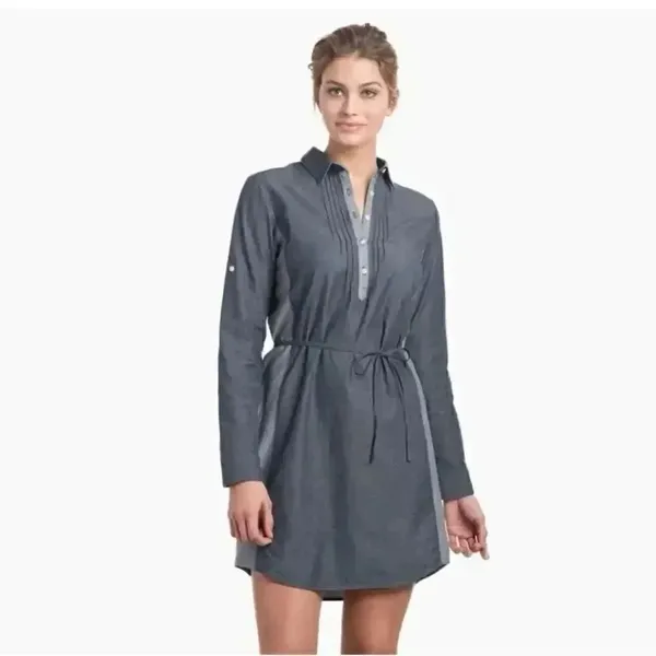 Kuhl Kiley Vintage Indigo Sail Blue Chambray Denim Tie Waist Dress SZ S #1848 - Image 2