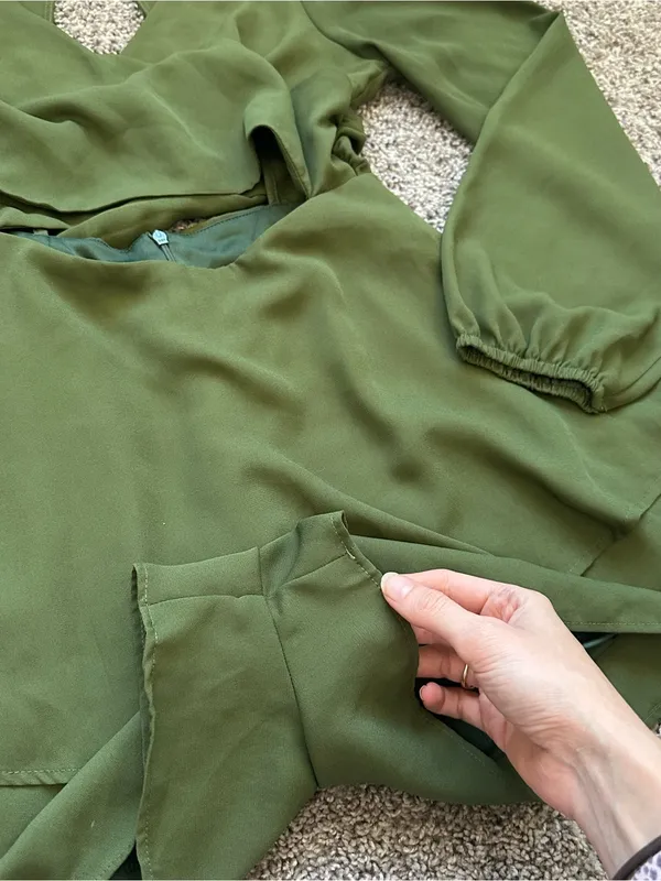 Le Lis Olive Green Long-Sleeve Wrap Romper - Image 6