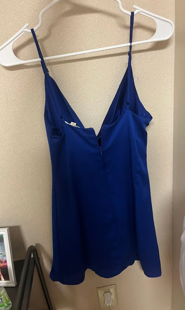 PacSun Blue Satin Cowl Neck Dress - Image 3