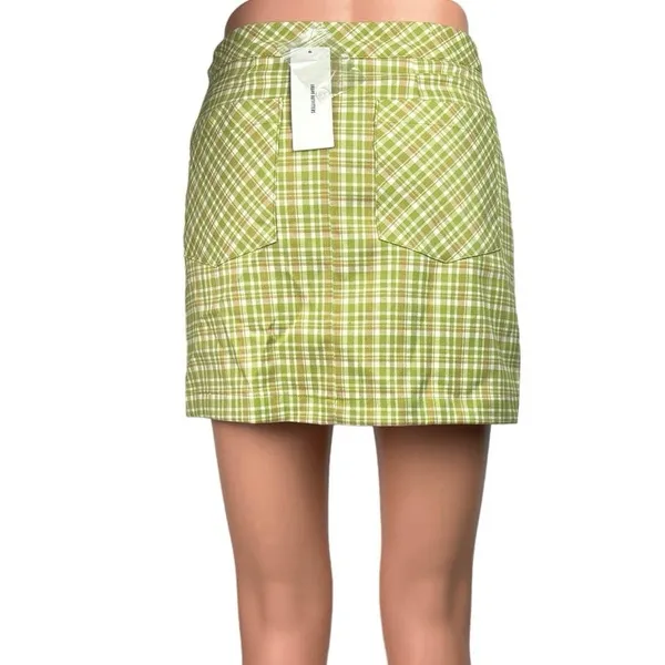 Urban Outfitters NWT Green Plaid Checkered Wrap Buckle Straight Mini Skirt Sz XS - Image 5