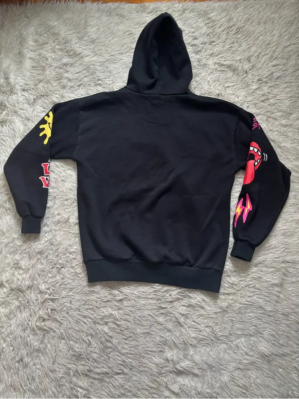 PacSun Black with Yellow, Pink & Green Graphic Unisex Pullover Hoodie Size S - Image 2