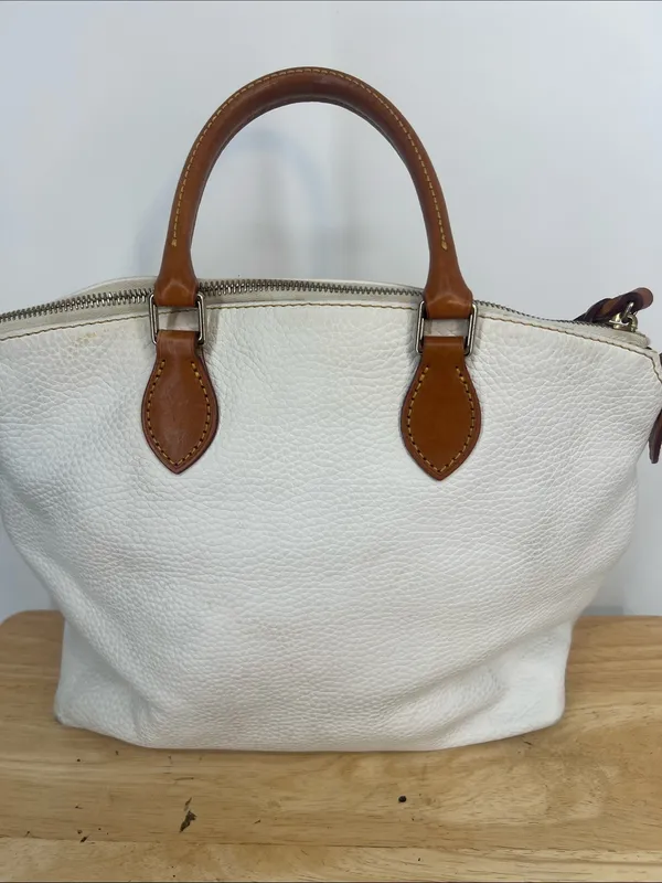 Dooney & Bourke Pebble Grain Domed Satchel White Purse Bag - Image 3