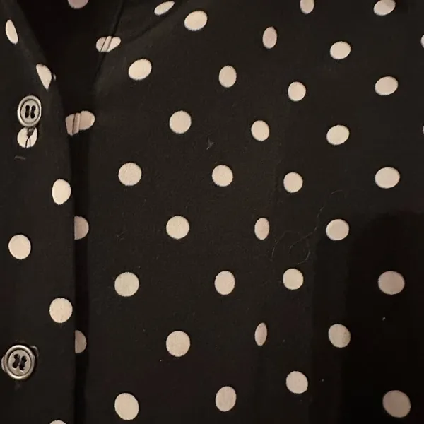 LDT Adrienne Polka Dot Black and White Belted Button Up Midi Dress‎ Size 8 - Image 5