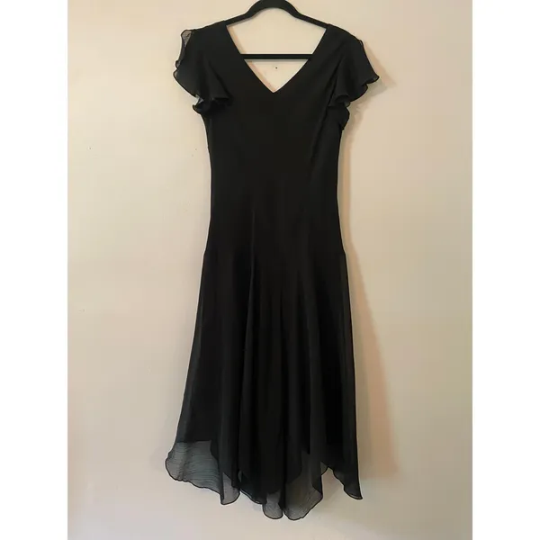 Cato Y2K Black Whimsygoth Fairycore Sheer Layered Midi Dress V-neck Women's 10 - Image 6