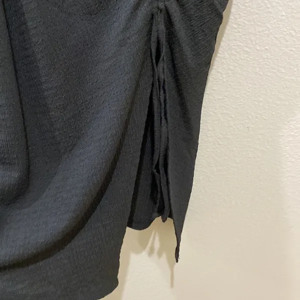 Stitch & Pine Black Cap Sleeve Side Ruching Midi Dress Size XS - Image 2